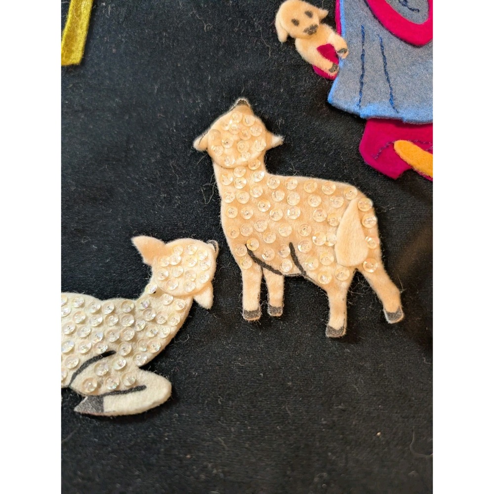 Vintage Velvet‎ Felt Nativity Sta Shepherds And Sheep Christmas Handmade 36"x25" - Picture 4 of 7